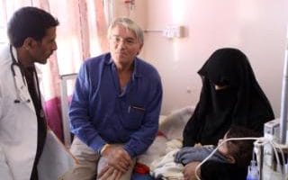 The former Secretary of State at a malnutrition hospital in Yemen